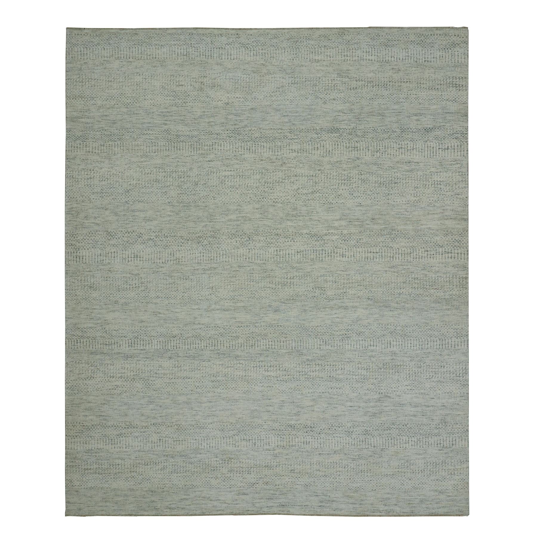 8'1"x9'10" Jet Stream White, Tone on Tone Modern Grass Design, Hand Knotted Shiny Wool, Organic Sustainable Textile, Oriental Rug 